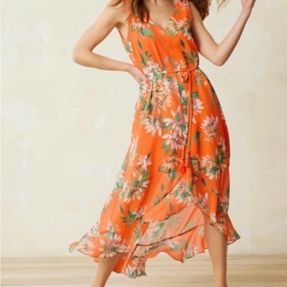 Tommy Bahama Joyful Blooms Orange Floral Sleeveless Maxi Dress XS - Picture 2 of 8